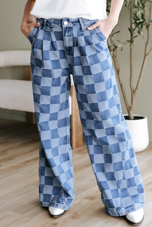 "Cute In Check" Checkered Wide Leg Jeans