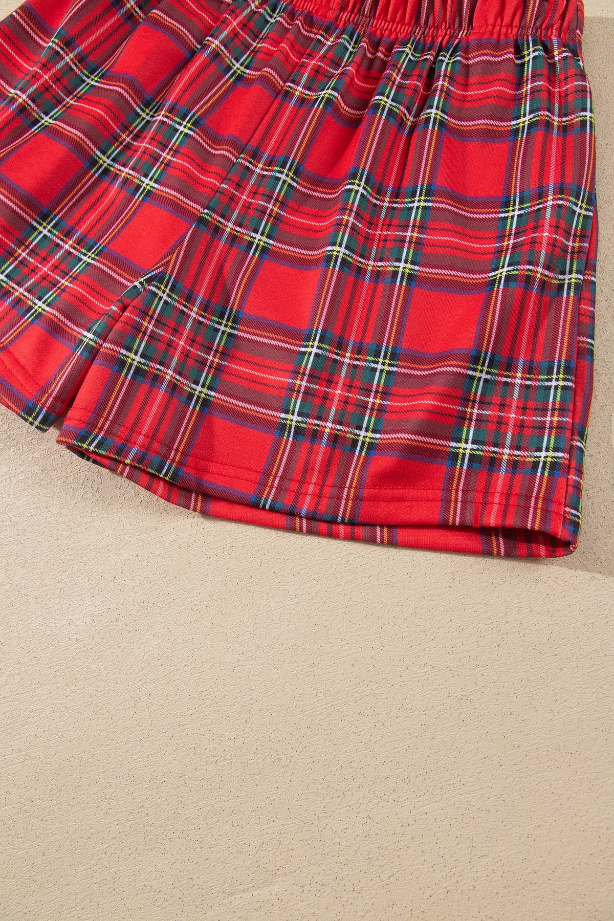 Plaid MERRY Long Sleeve Top and Shorts Set