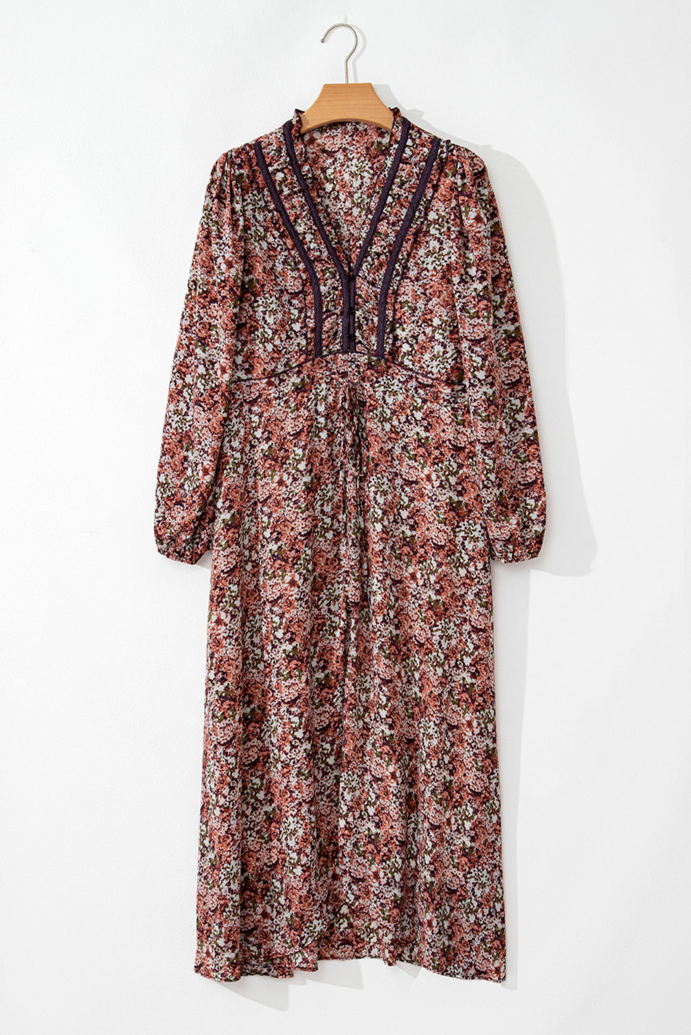 "Beauty in Brown" Floral Frilled Dress