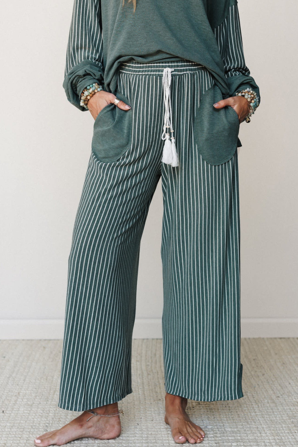 “Green Bay Rae” Patchwork Long Sleeve Top & Pants 2pcs Set