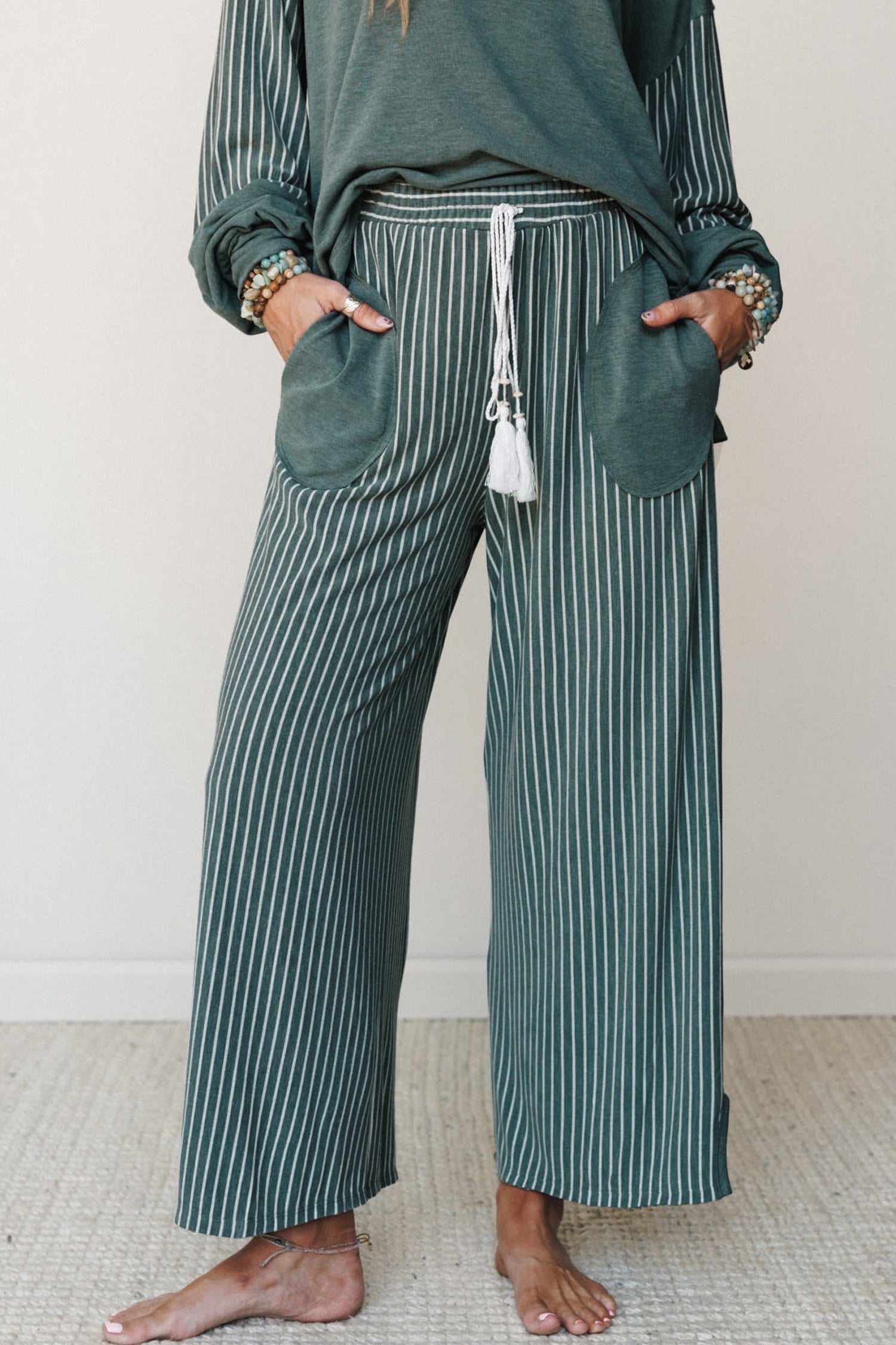 “Green Bay Rae” Patchwork Long Sleeve Top & Pants 2pcs Set