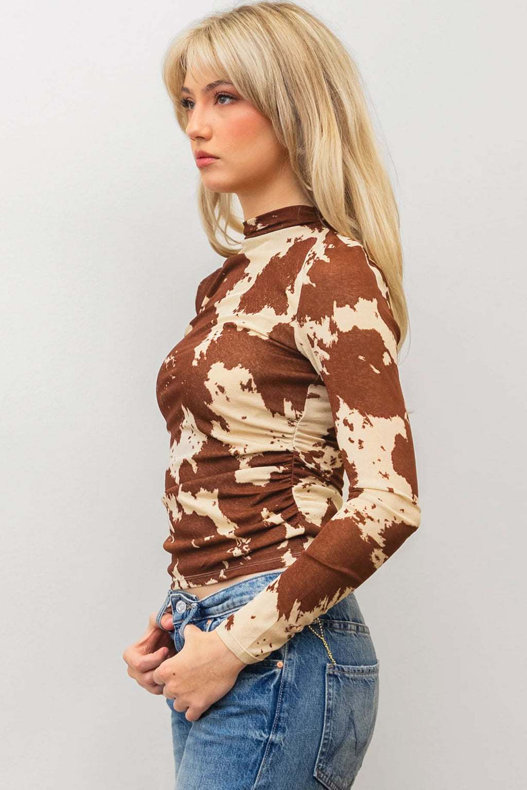 "Hey Yall" Brown Cow Western Mesh Long Sleeve Top