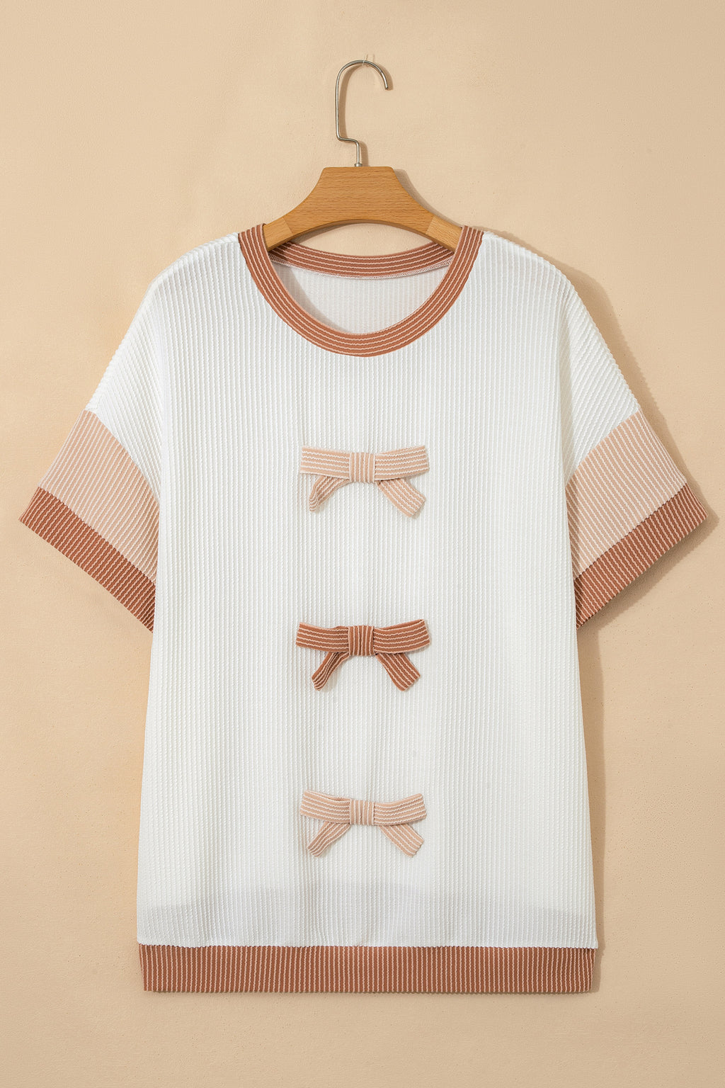 "Alluring In Apricot" Bowknot Applique Plus Size Top