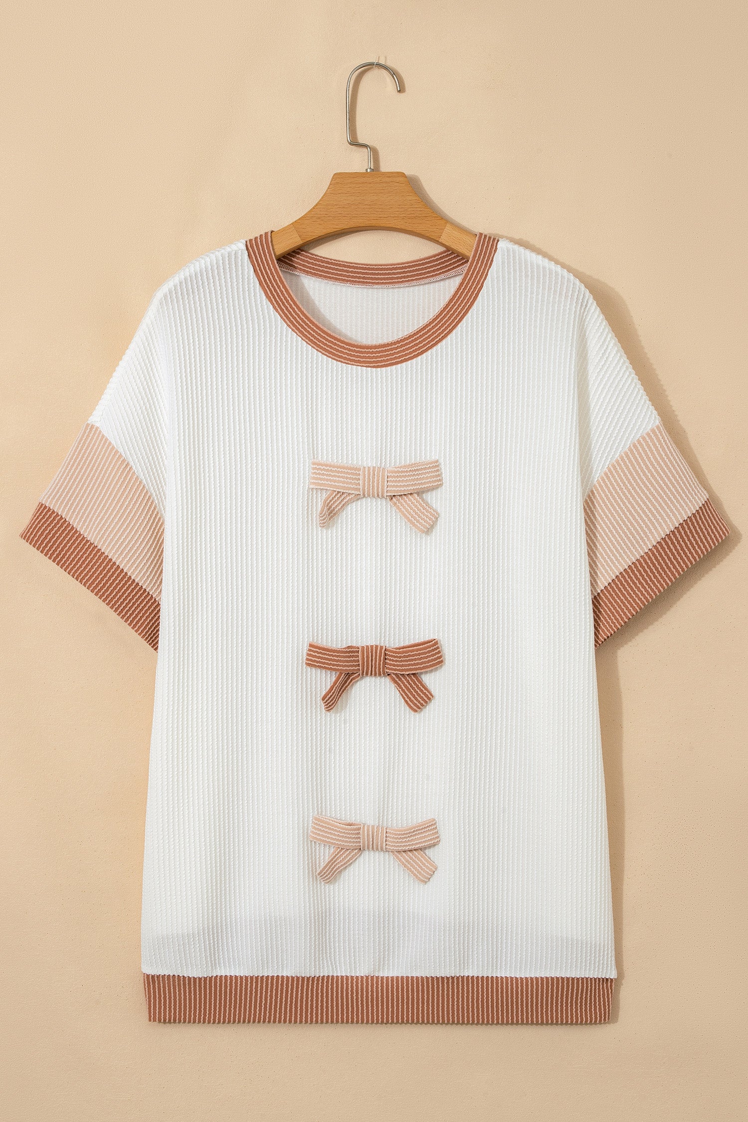 "Alluring In Apricot" Bowknot Applique Plus Size Top