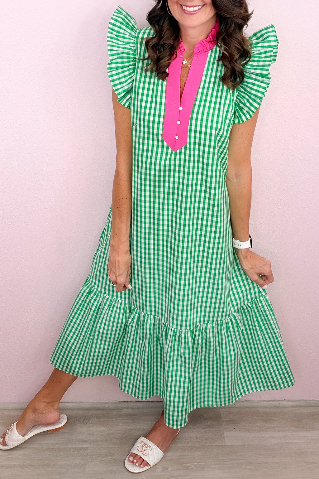 "Graceful In Green" Gingham Dress
