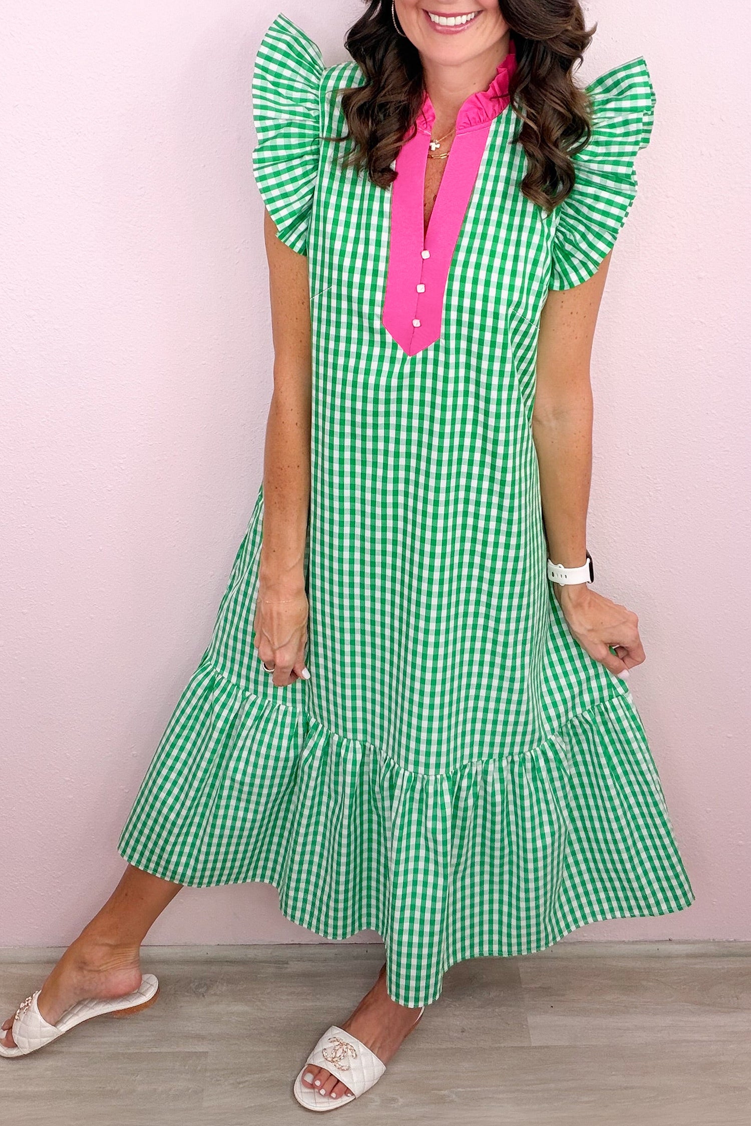 "Graceful In Green" Gingham Dress