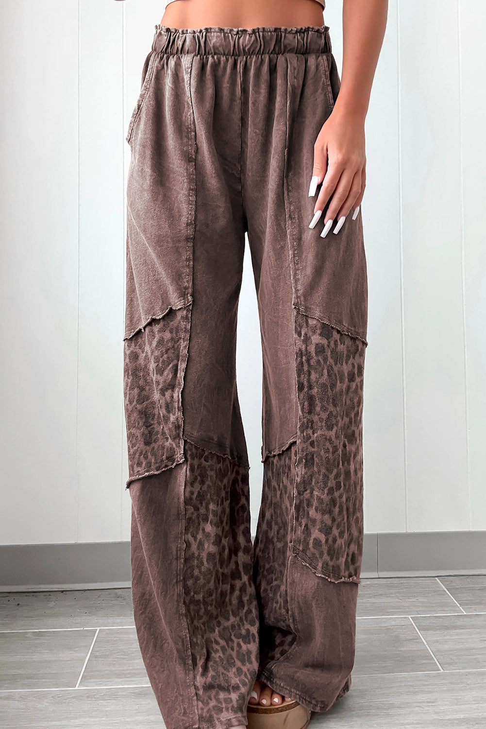 "Boho Leopard" Mineral Wash Patchwork Wide Leg Pants