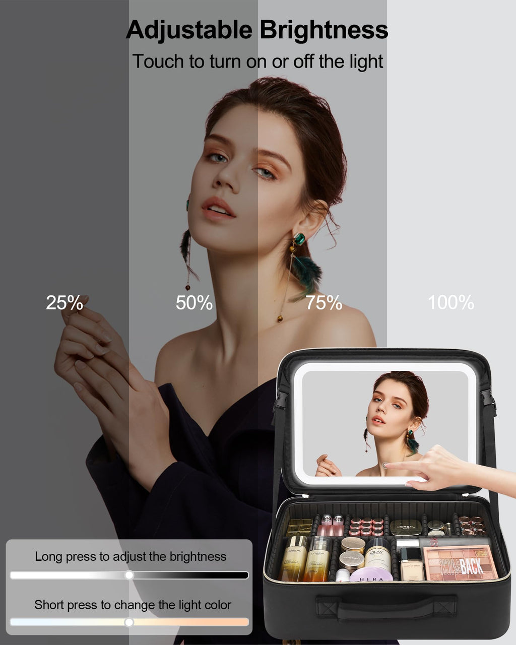 Travel Makeup Bag With LED Mirror