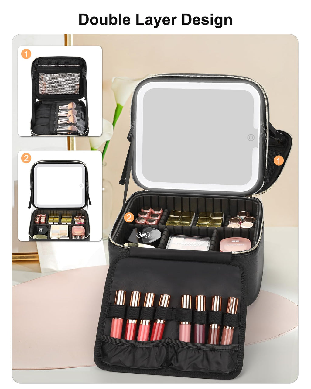 Travel Makeup Bag With LED Mirror