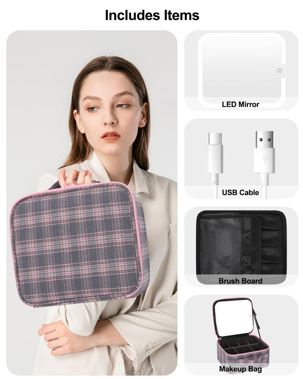 Travel Makeup Bag With LED Mirror