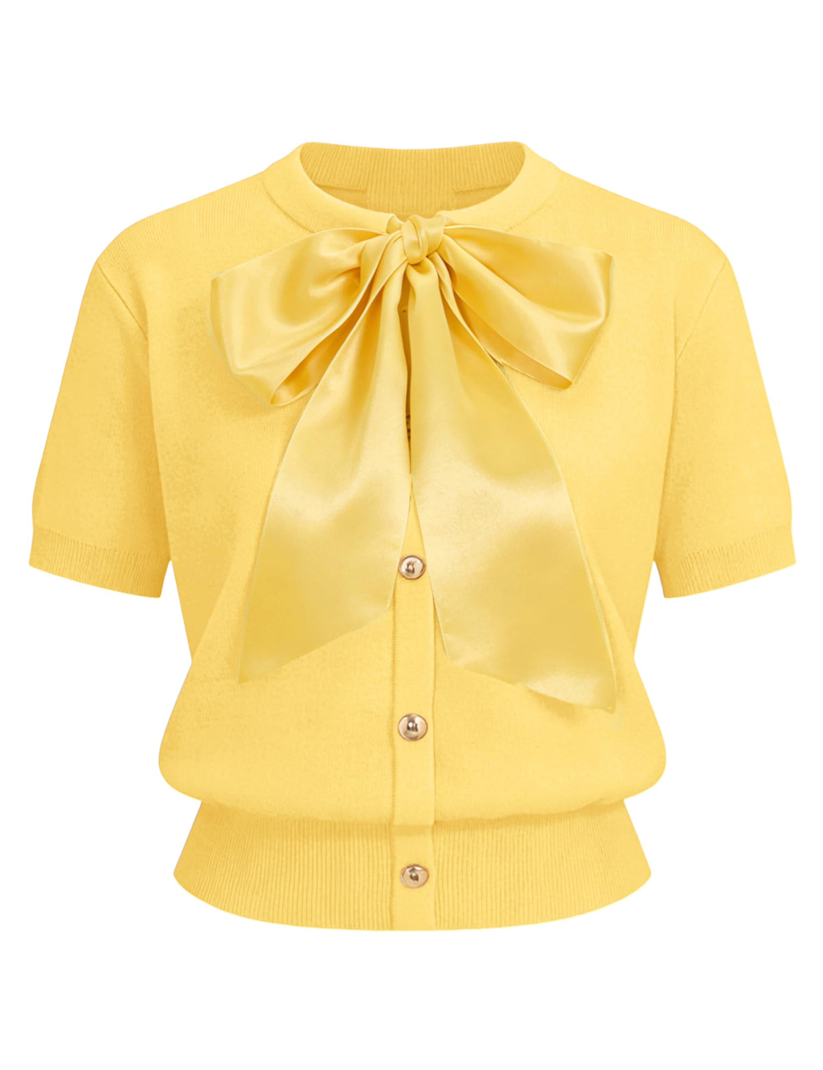 Satin Bow Short Sleeve Knit Cardigan