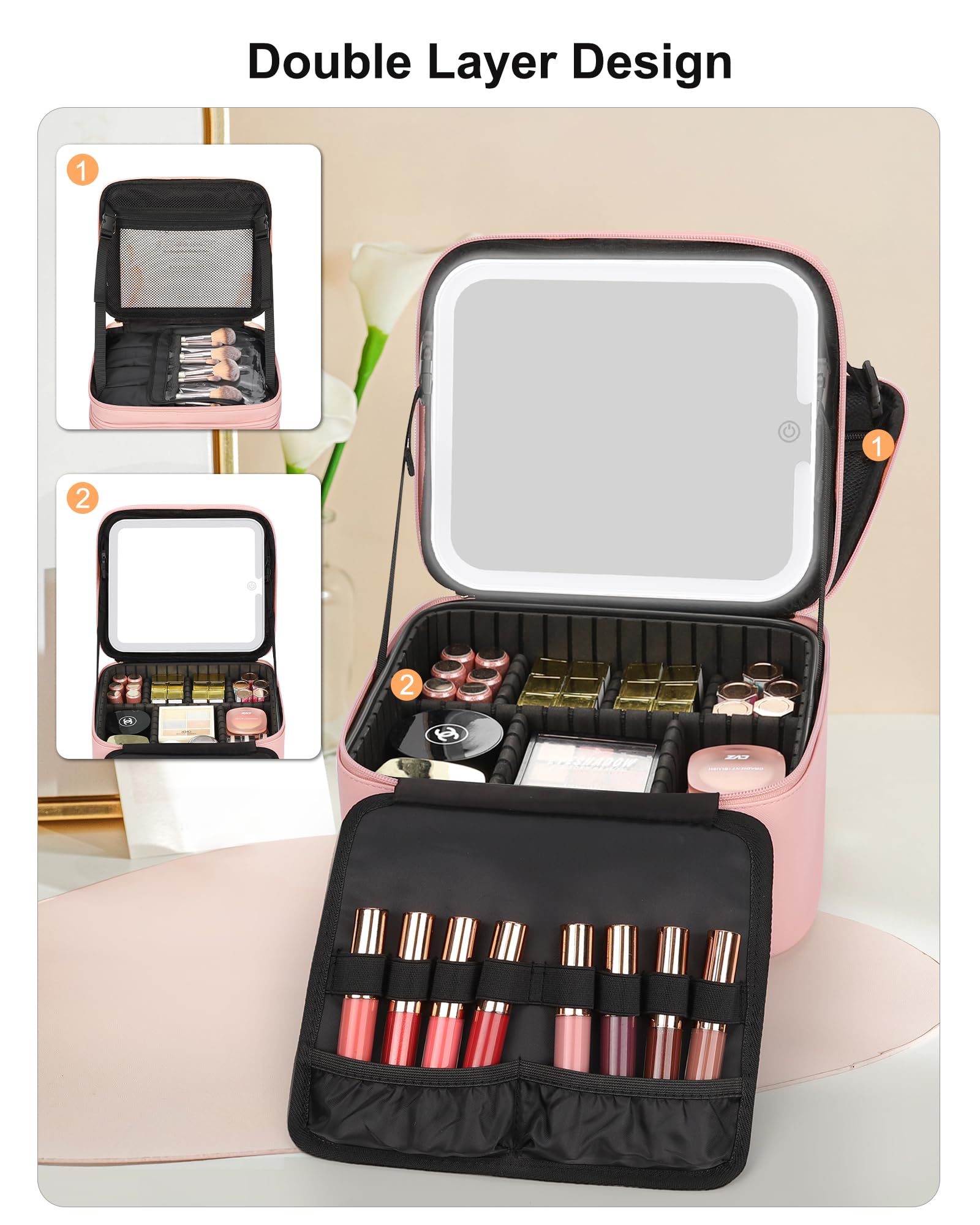 Travel Makeup Bag With LED Mirror