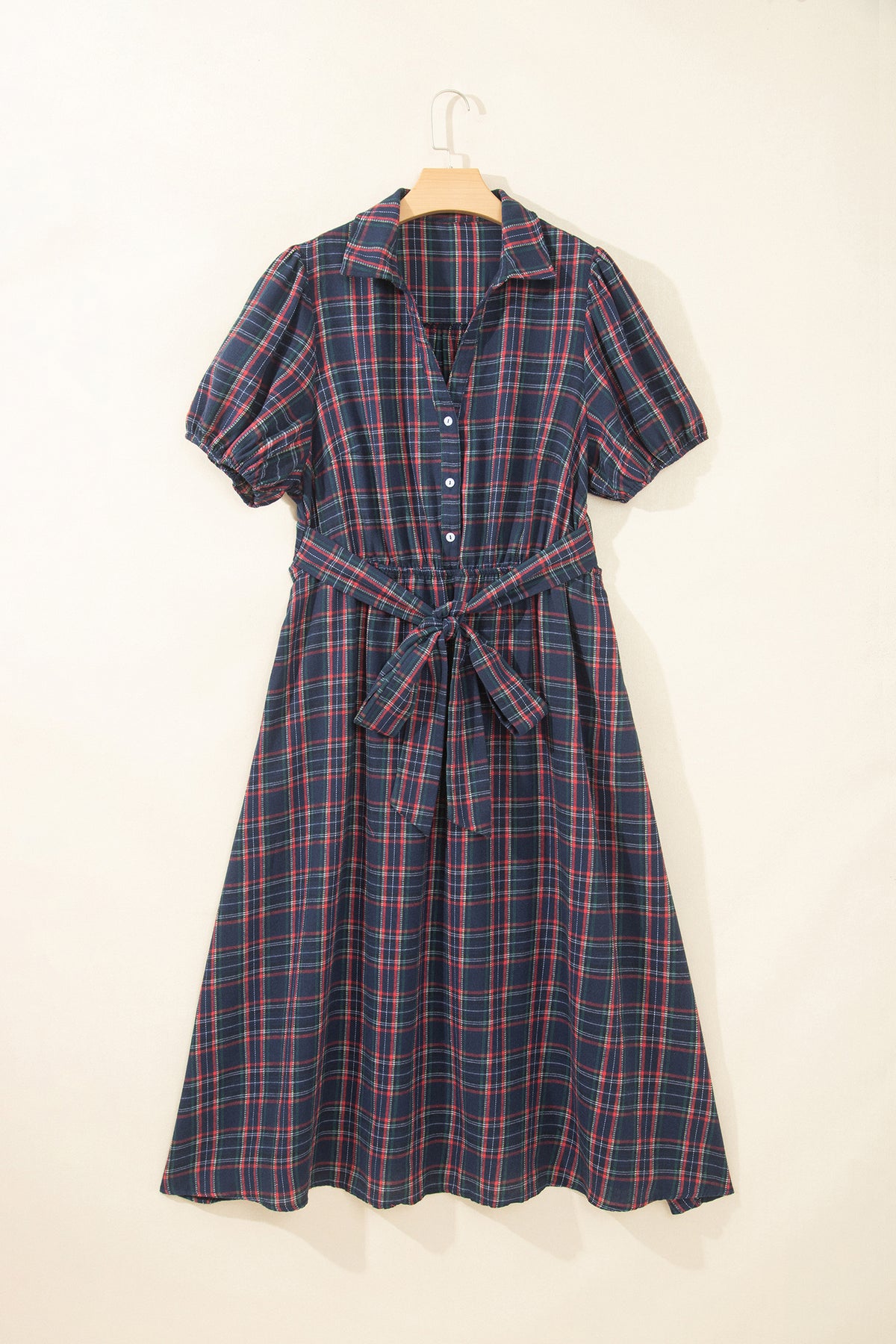 Black Plaid V Neck Belted Plus Size Dress