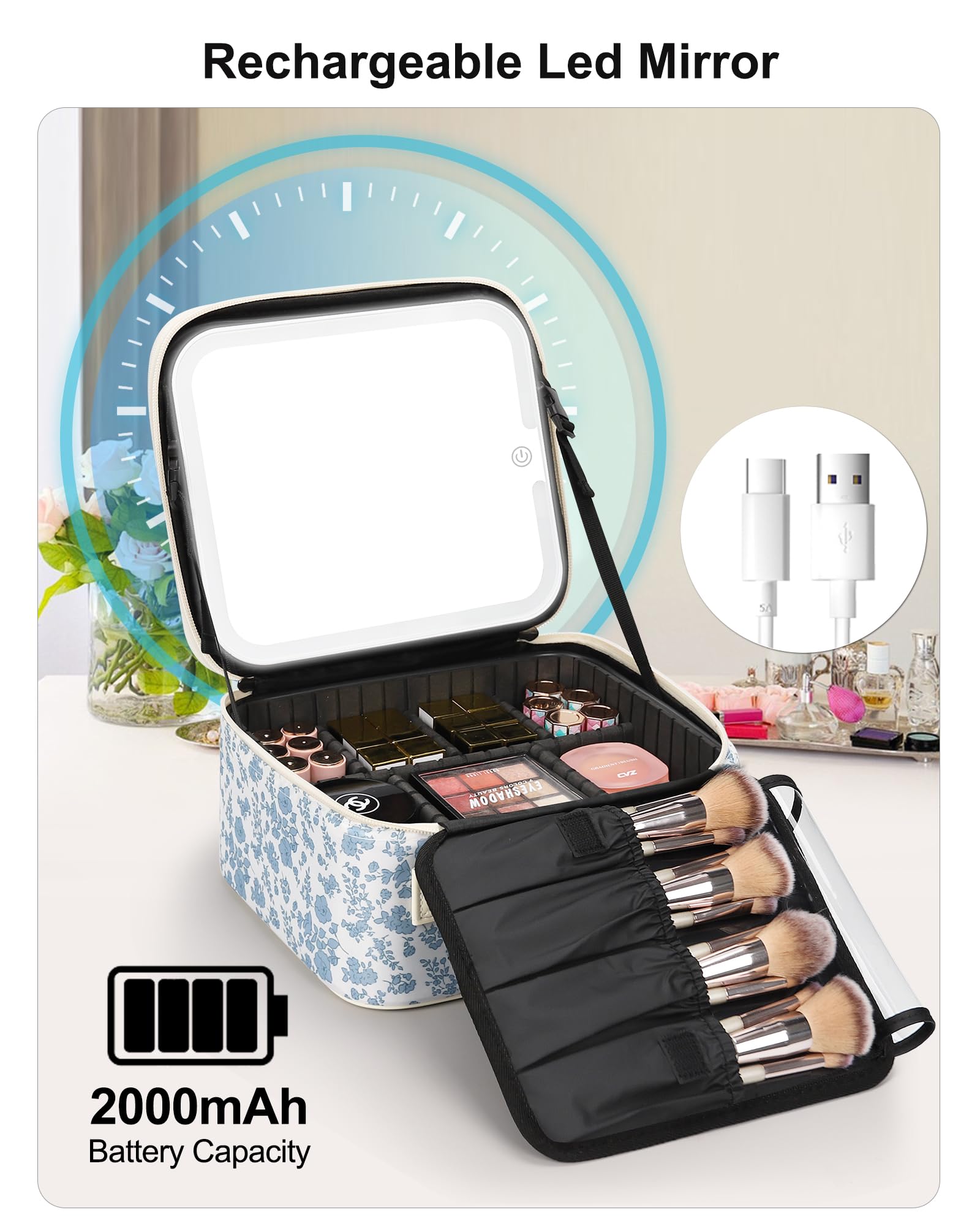 Travel Makeup Bag With LED Mirror