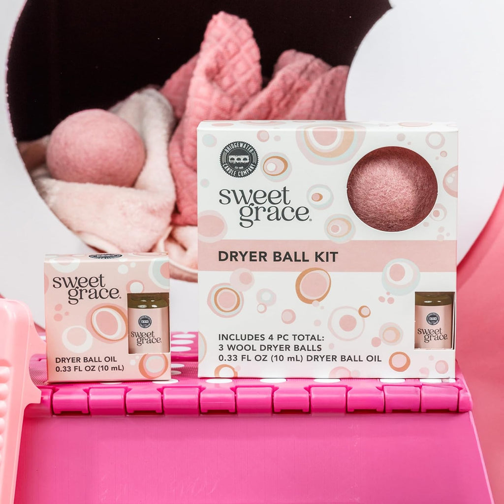 Bridgewater Candle Company Sweet Grace Dryer Ball Kit | 3 Reusable Wool Dryer Balls + Sweet Grace Fragrance Oil | Softens Fabrics Naturally | Eco-Friendly Alternative to Dryer Sheets