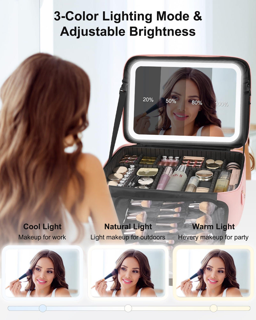 Travel Makeup Bag With LED Mirror