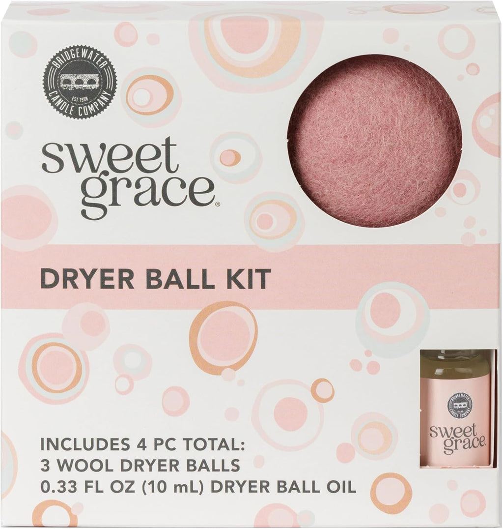 Bridgewater Candle Company Sweet Grace Dryer Ball Kit | 3 Reusable Wool Dryer Balls + Sweet Grace Fragrance Oil | Softens Fabrics Naturally | Eco-Friendly Alternative to Dryer Sheets