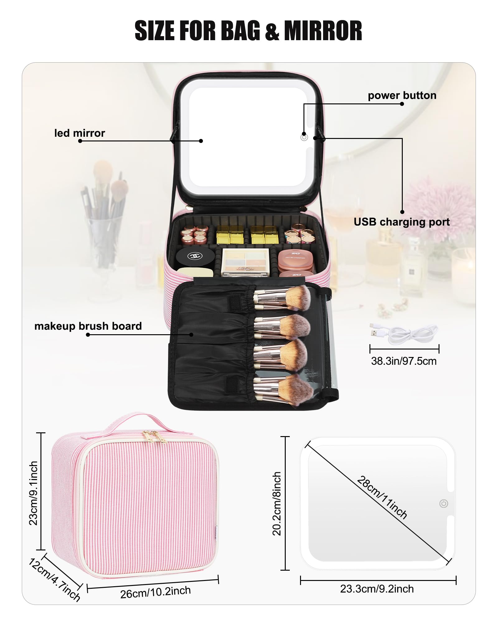 Travel Makeup Bag With LED Mirror