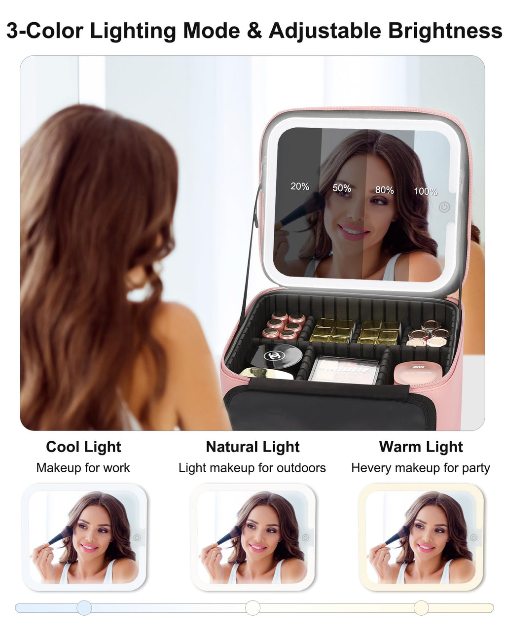 Travel Makeup Bag With LED Mirror