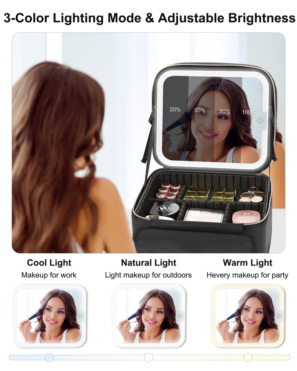 Travel Makeup Bag With LED Mirror