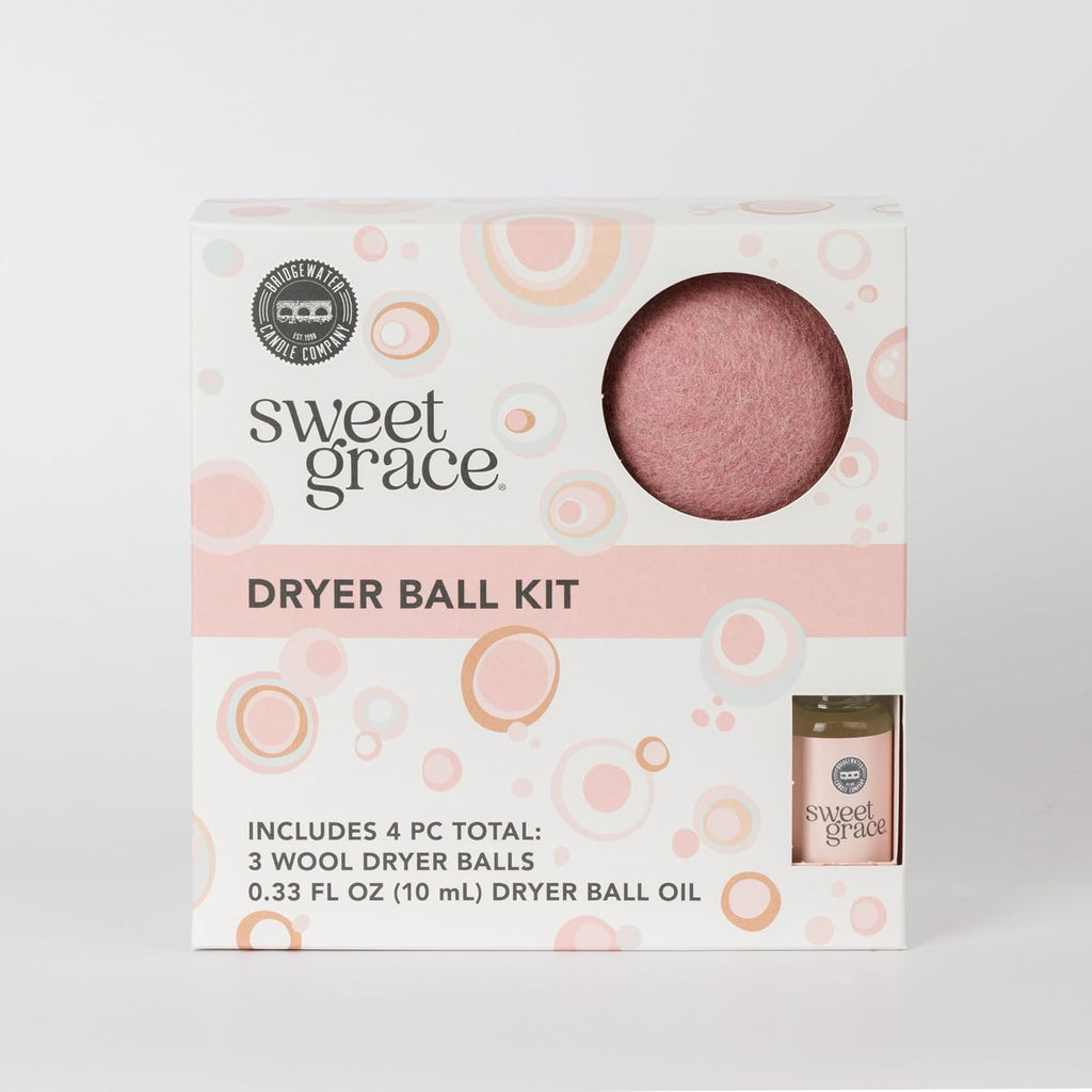 Bridgewater Candle Company Sweet Grace Dryer Ball Kit | 3 Reusable Wool Dryer Balls + Sweet Grace Fragrance Oil | Softens Fabrics Naturally | Eco-Friendly Alternative to Dryer Sheets