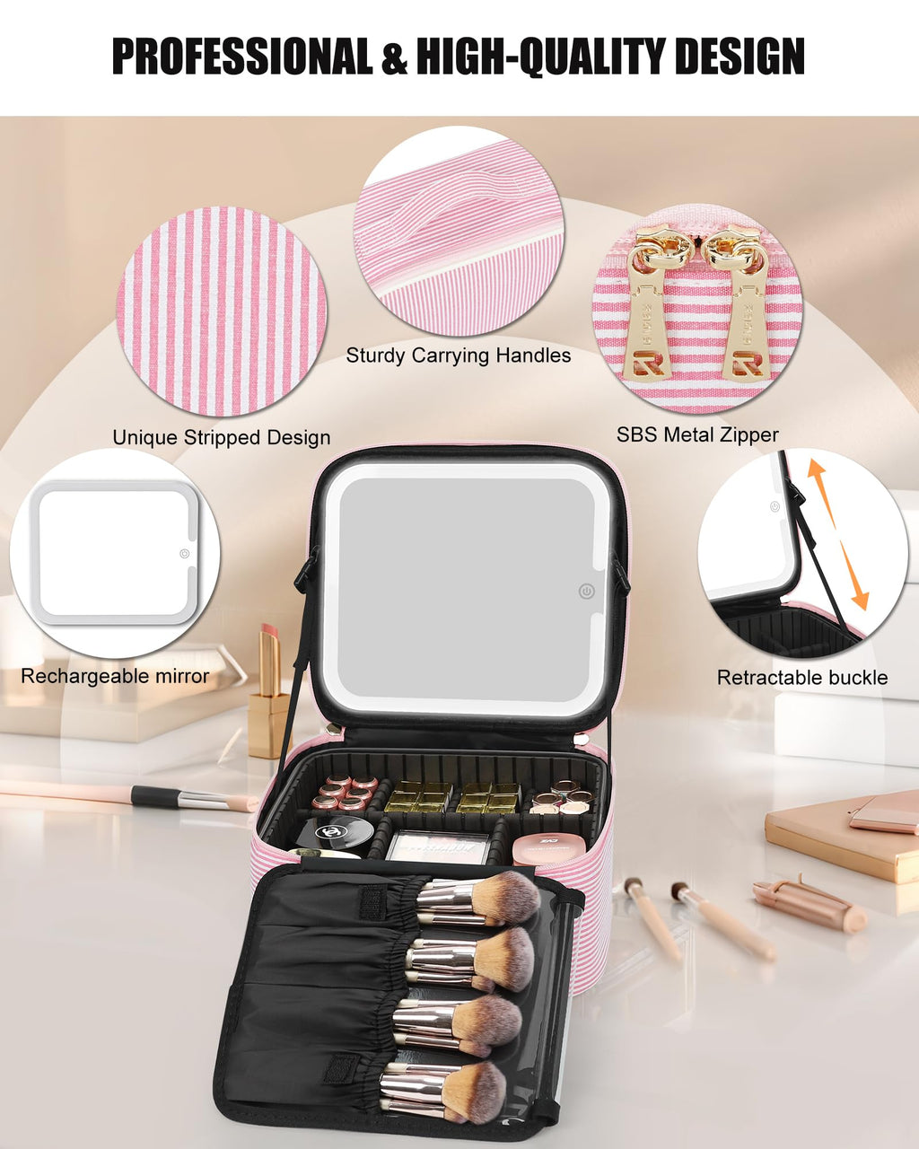 Travel Makeup Bag With LED Mirror