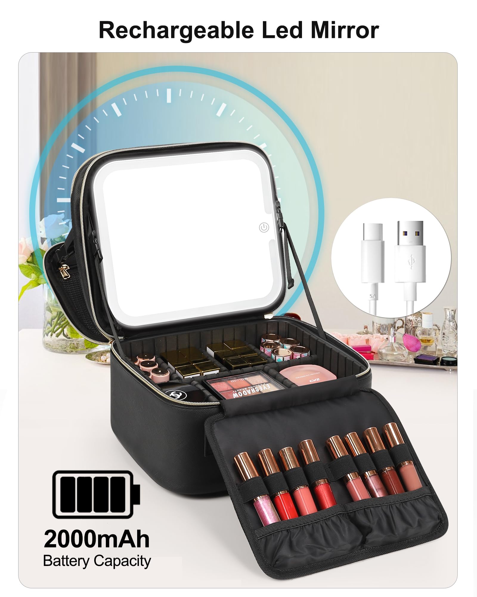 Travel Makeup Bag With LED Mirror