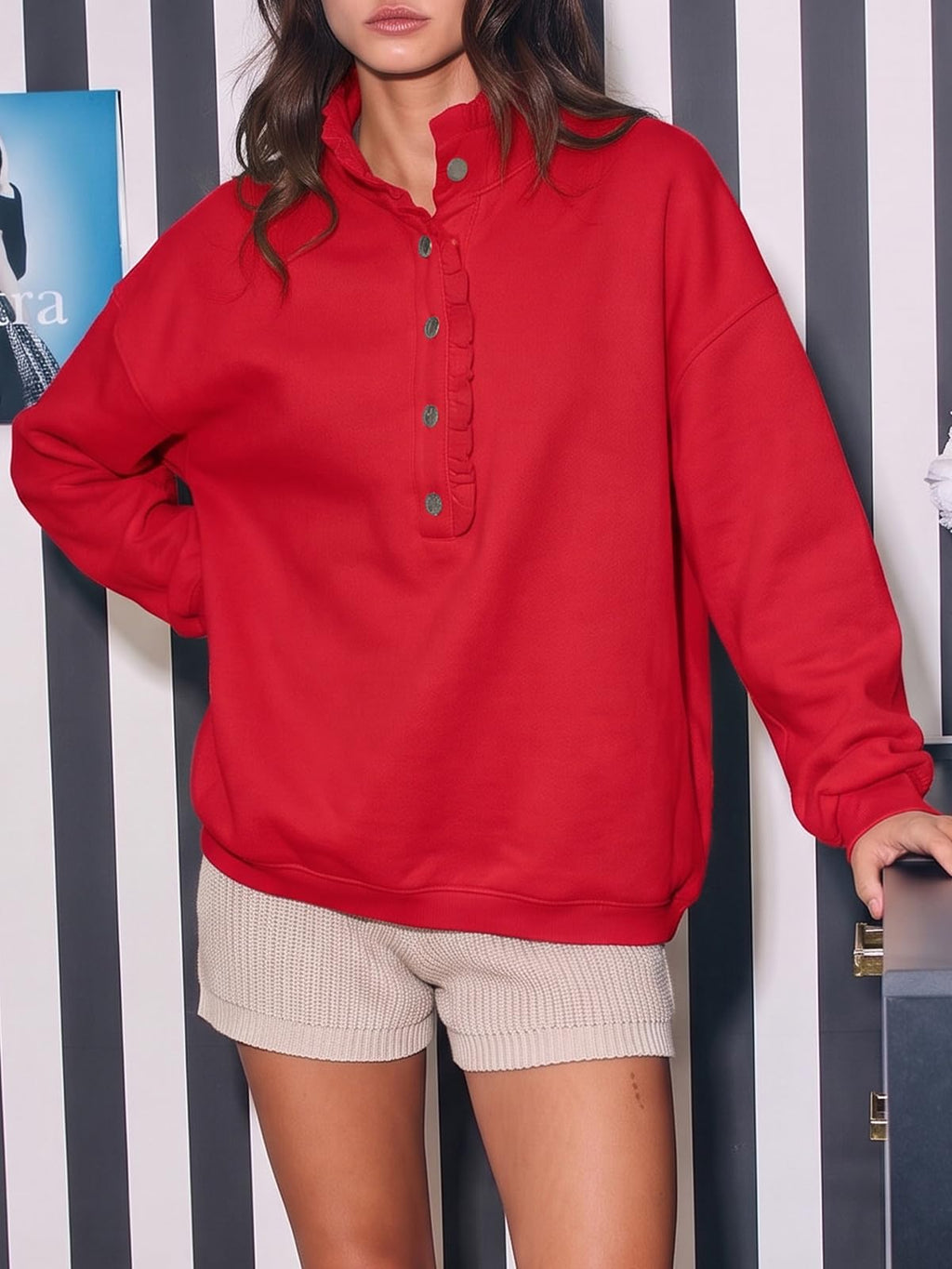 Fisoew Womens Sweatshirt Mock Neck Henley Pullover Oversized Fall Outfits