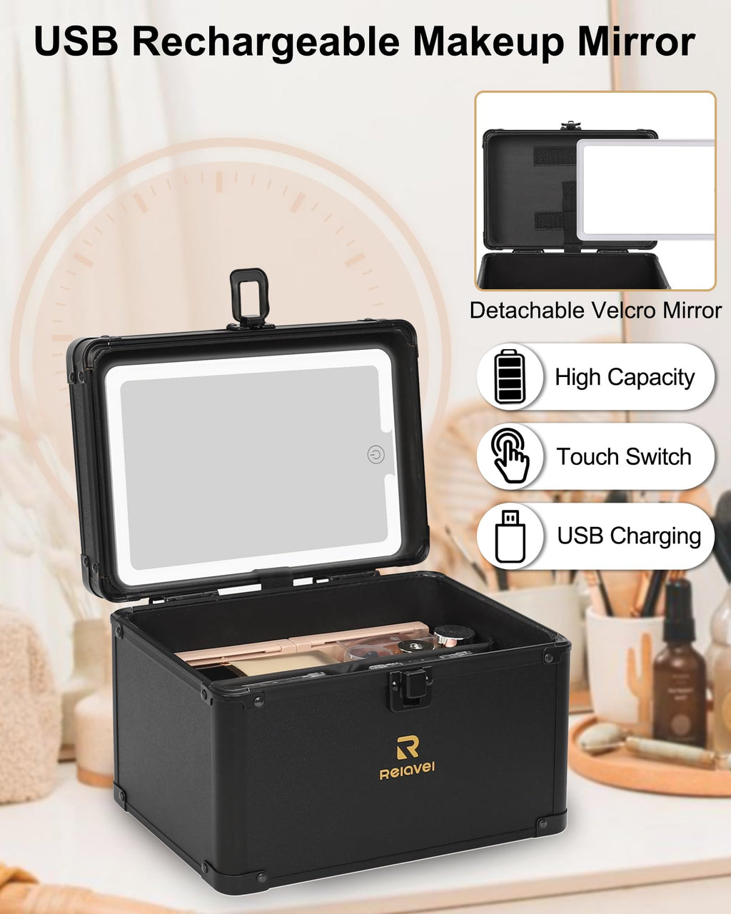 Travel Makeup Bag With LED Mirror