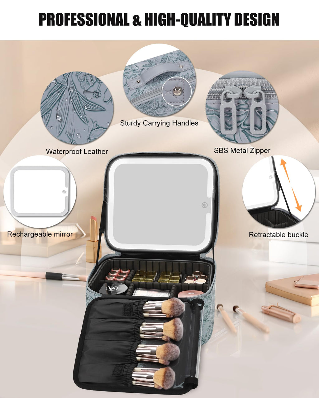 Travel Makeup Bag With LED Mirror