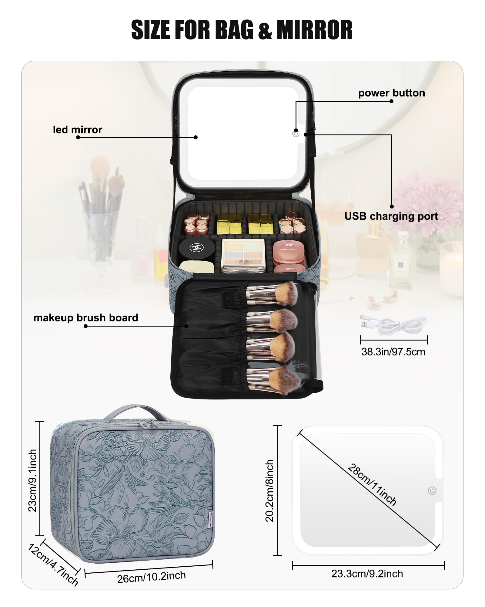 Travel Makeup Bag With LED Mirror