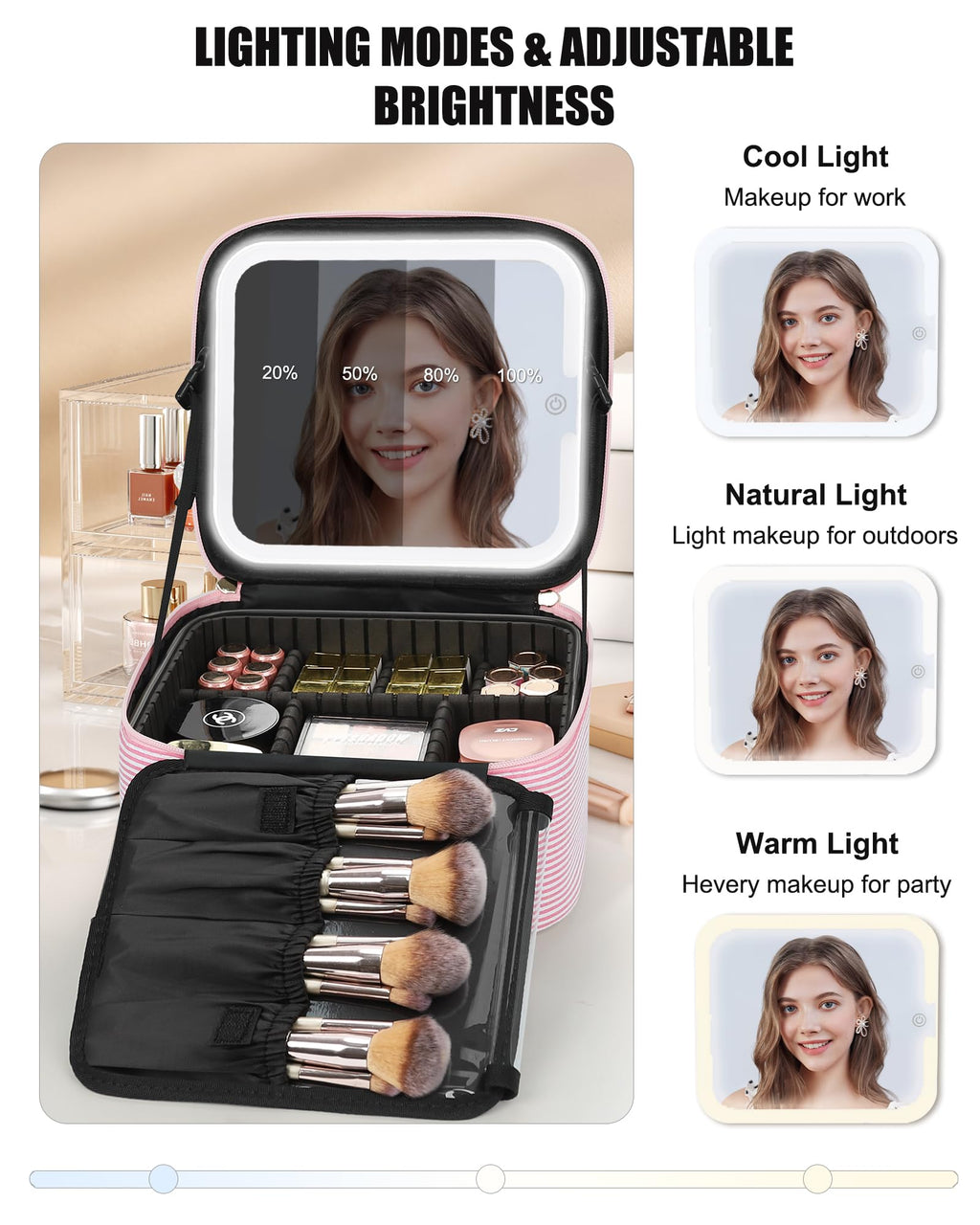 Travel Makeup Bag With LED Mirror