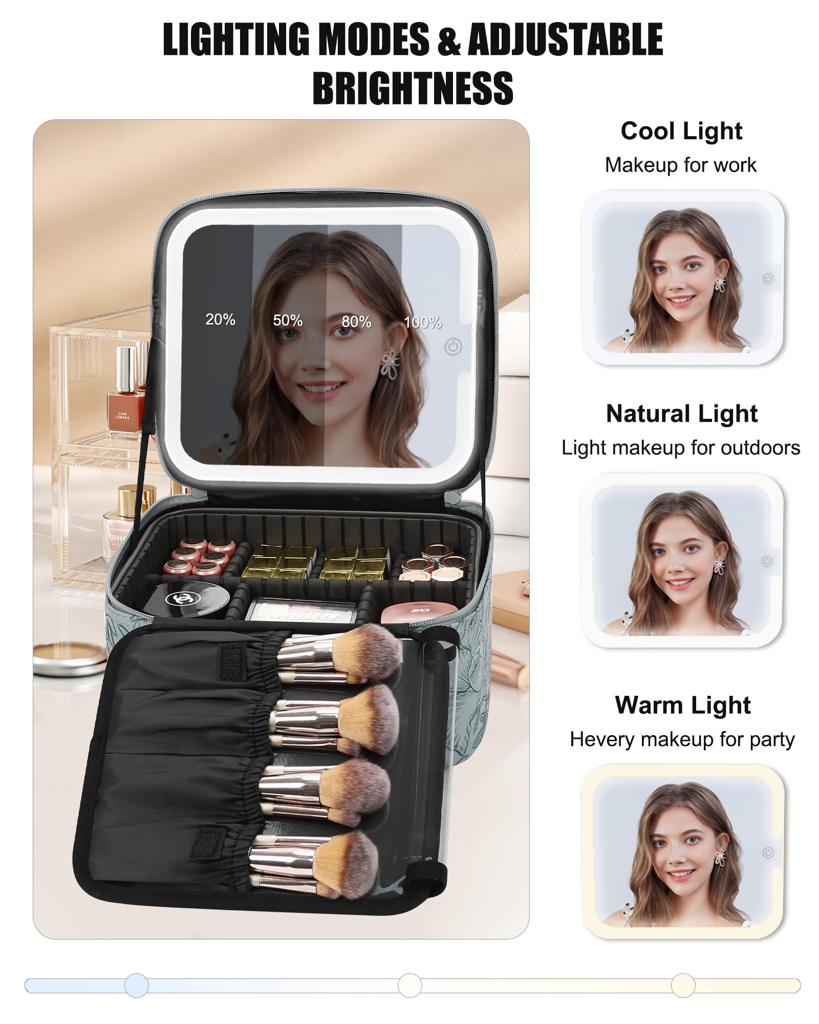 Travel Makeup Bag With LED Mirror