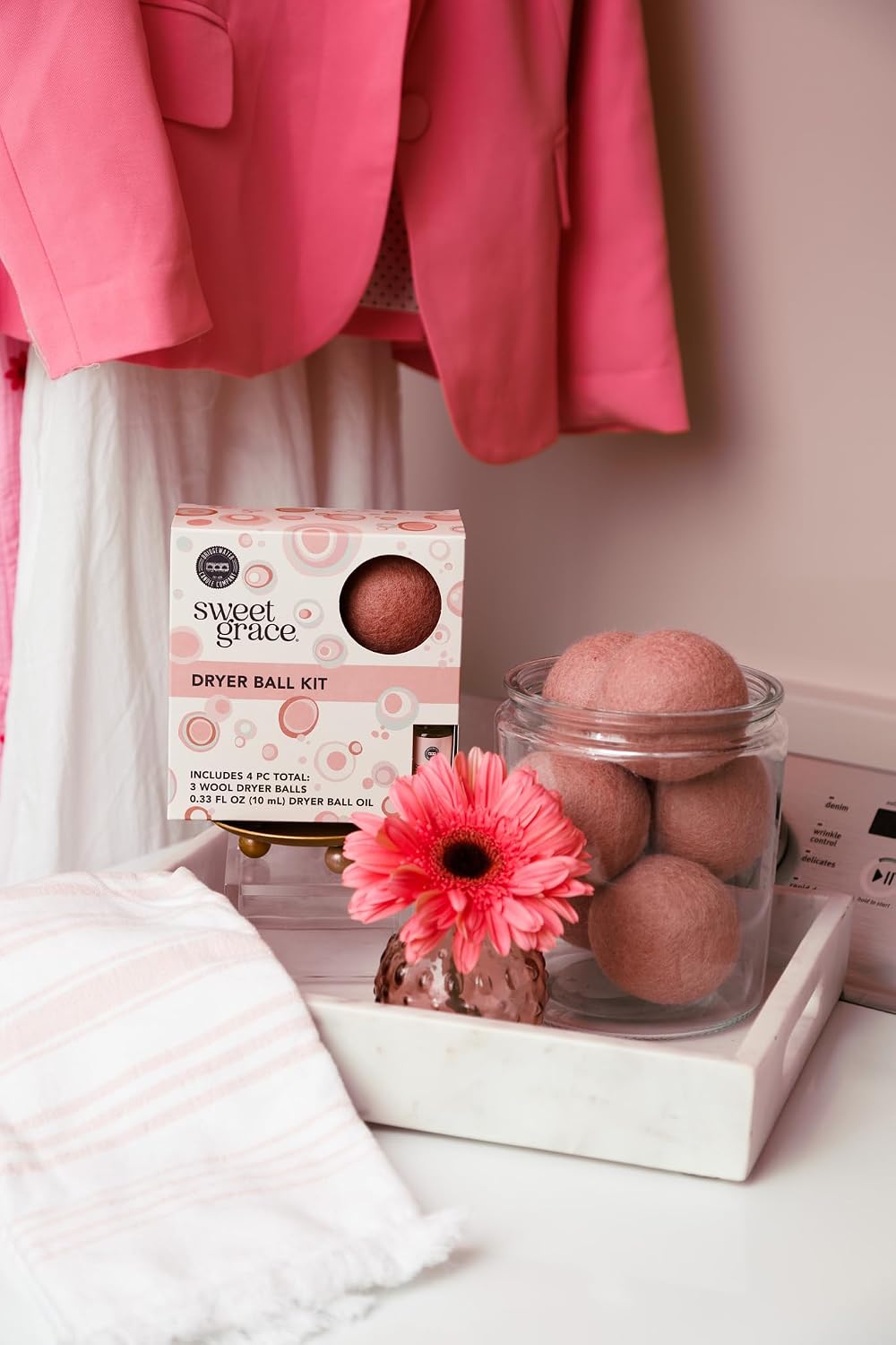Bridgewater Candle Company Sweet Grace Dryer Ball Kit | 3 Reusable Wool Dryer Balls + Sweet Grace Fragrance Oil | Softens Fabrics Naturally | Eco-Friendly Alternative to Dryer Sheets