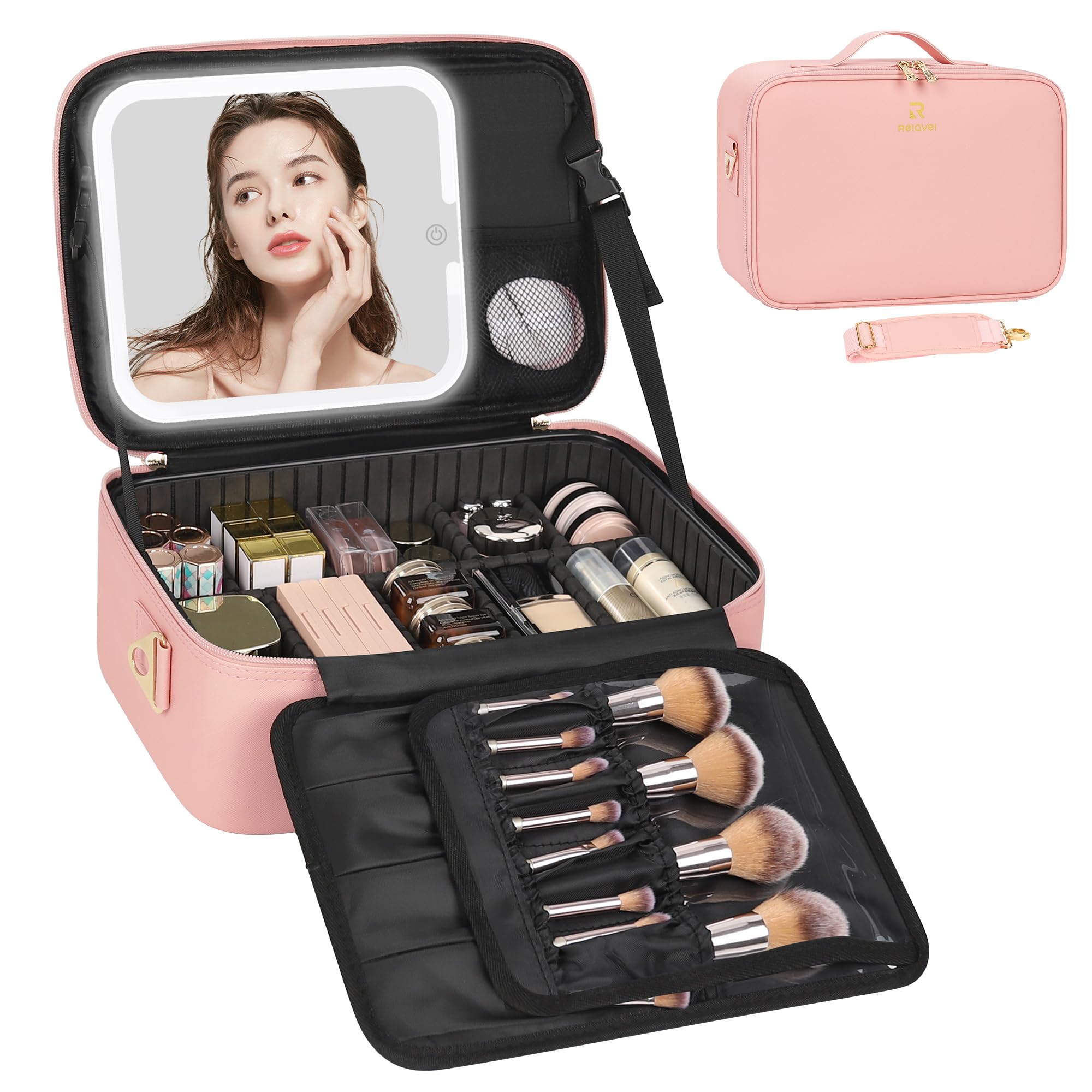 Travel Makeup Bag With LED Mirror