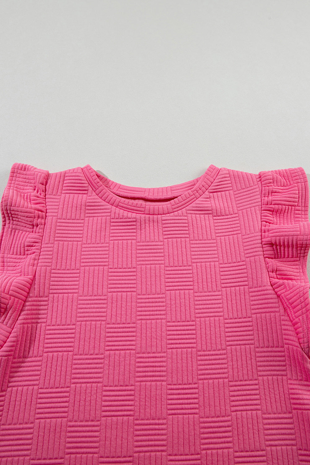 "Pink Bonbon" Textured Ruffled Sleeve Shorts Set