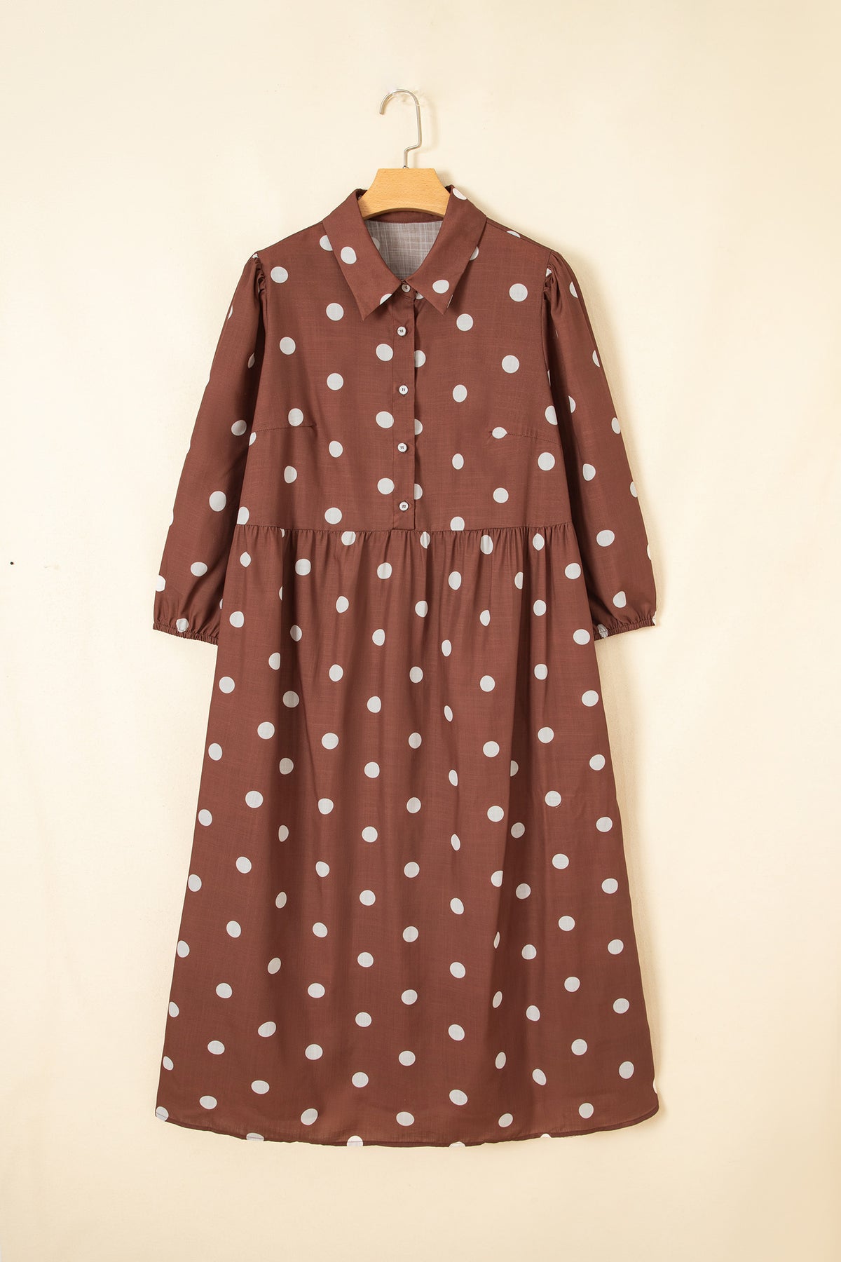 Brown Polka Dot Long Sleeve Plus Size Dress