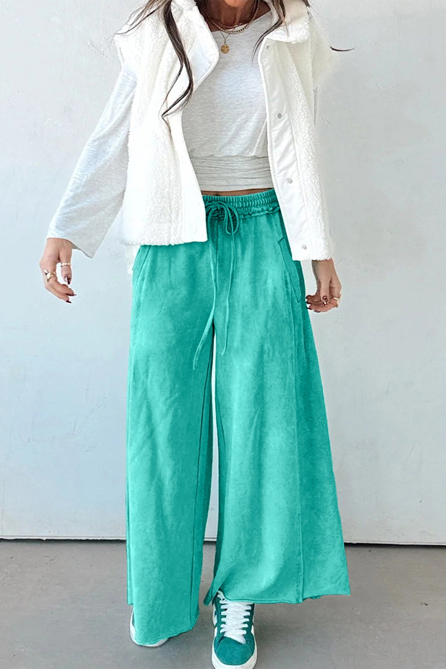 "Go for Green" Mineral Wash Wide Leg Pants