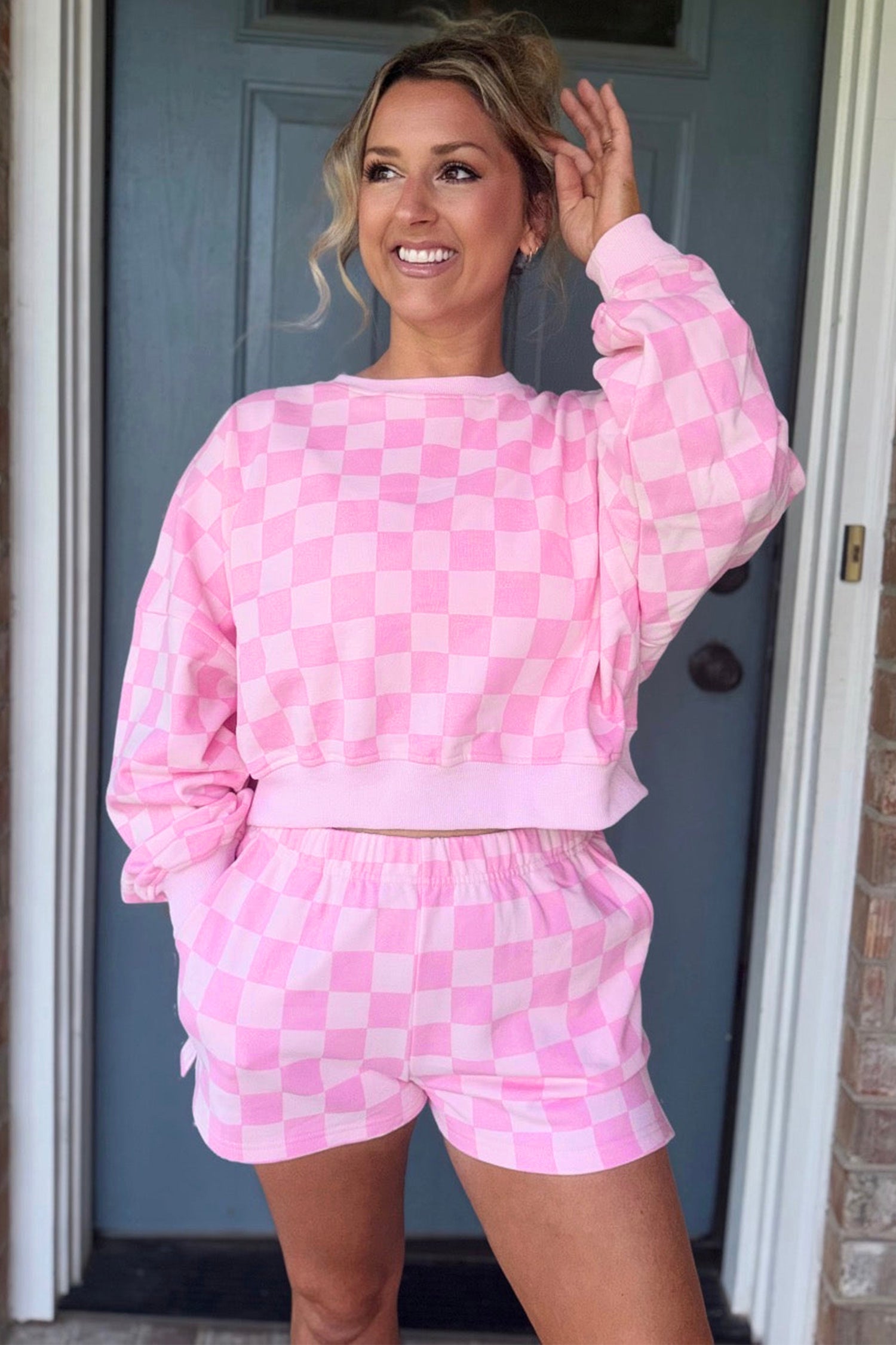 Checkered Crop Top Shorts Two Piece Set