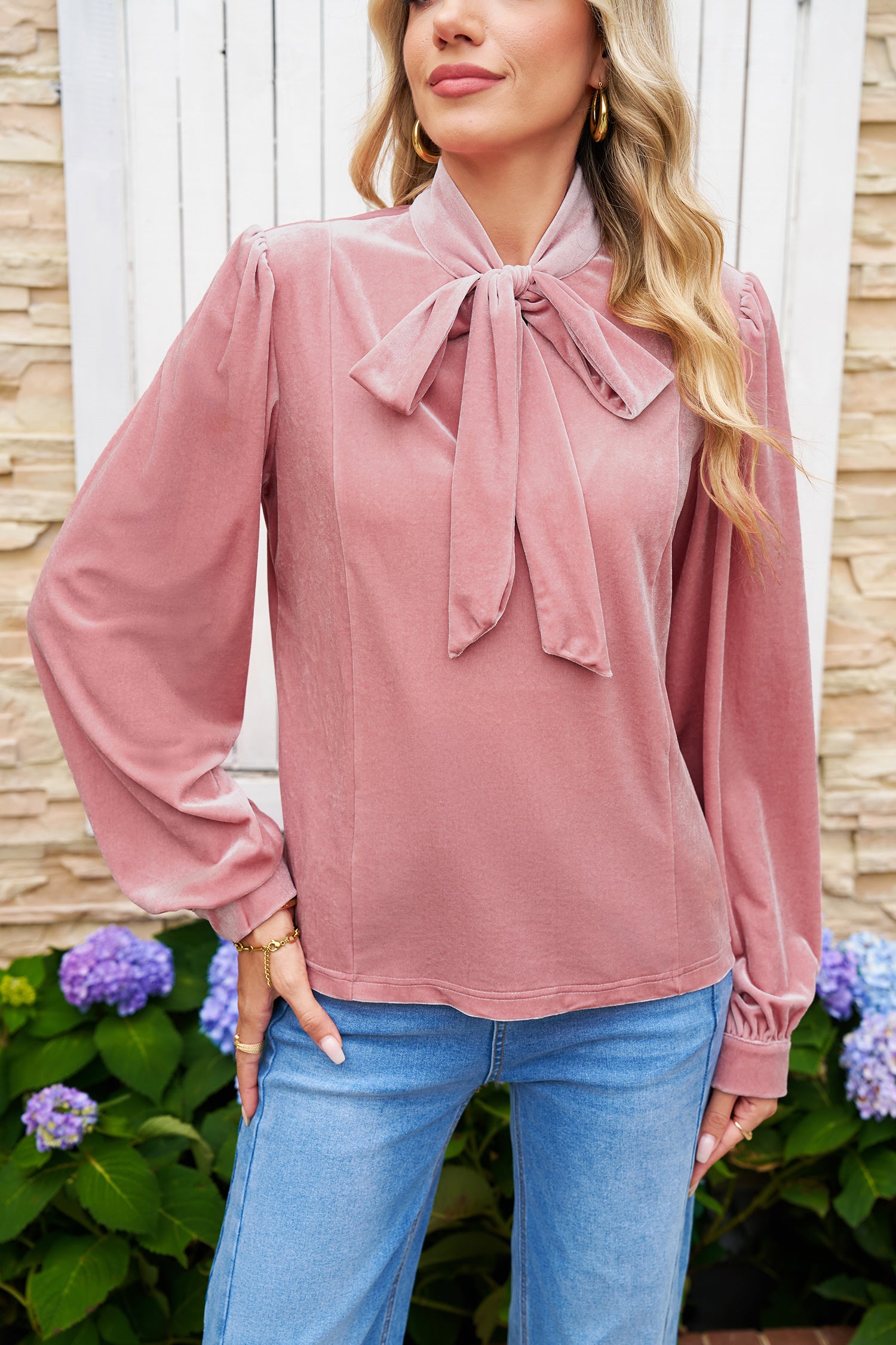 "Flip for Fuchsia" Velvet Long Sleeve Blouse