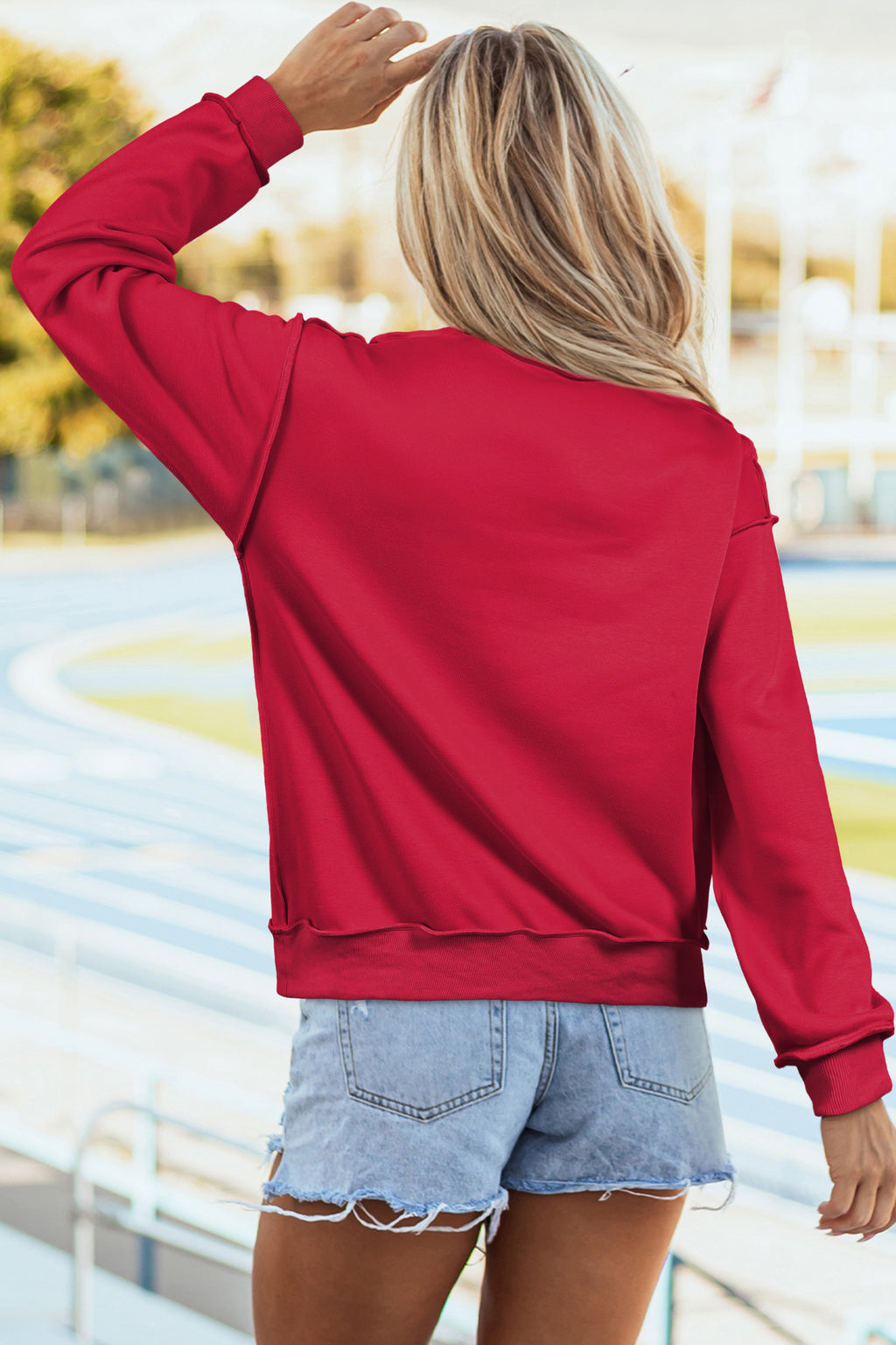 "Oh, Christmas Tree" Applique Mock Neck Pullover Sweatshirt