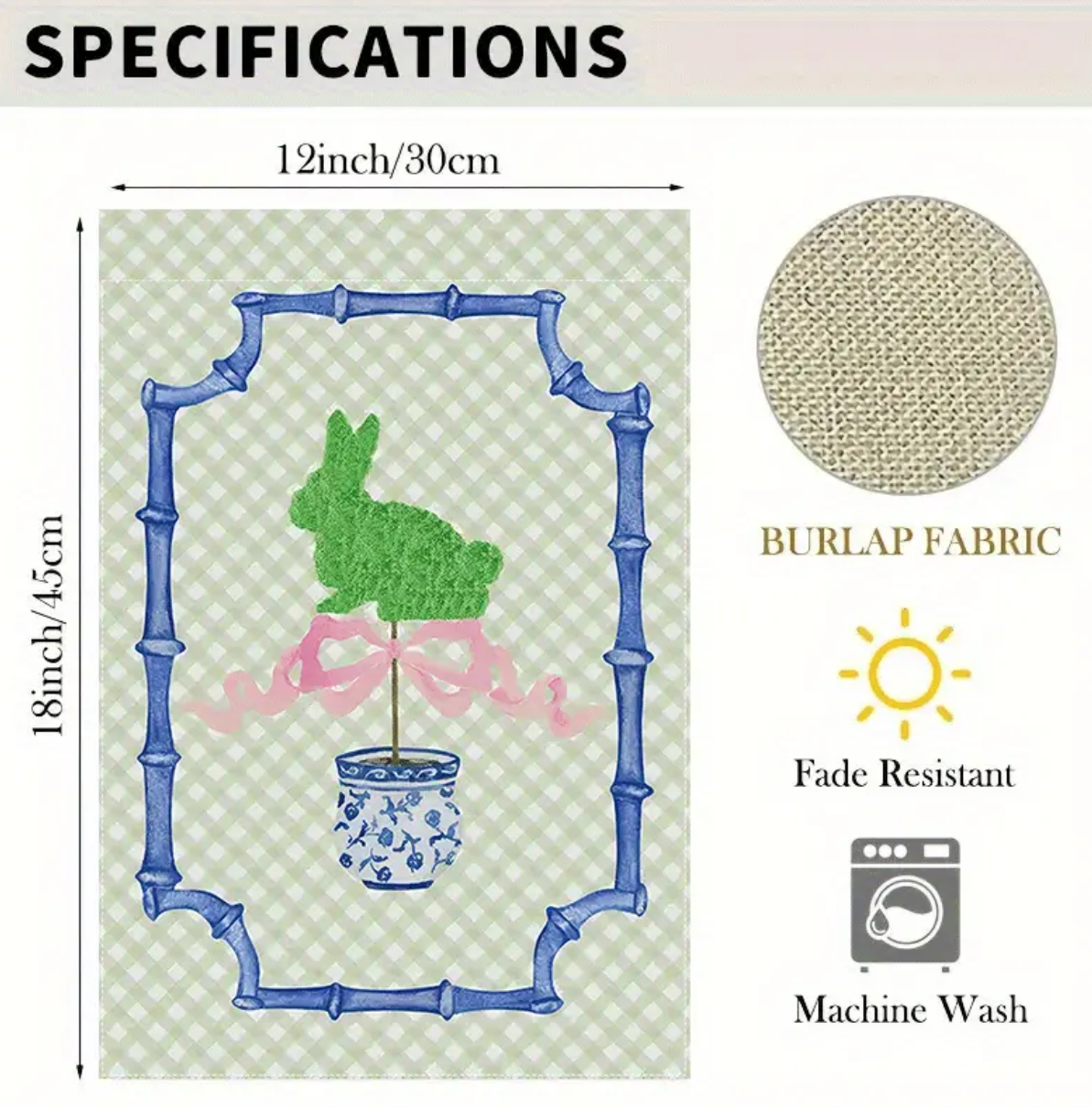 Bunny Topiary Chinoiserie Planter Garden Flag