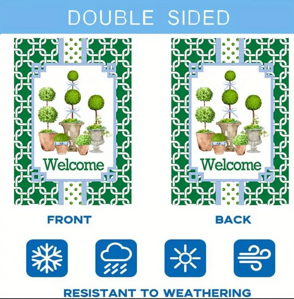 Green Topiary Trellis Chinoiserie Garden Flag