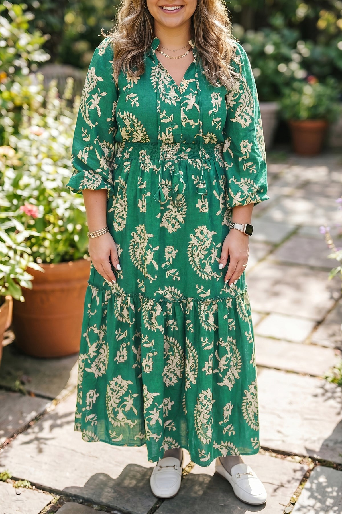 Green Floral Print Plus Size Dress
