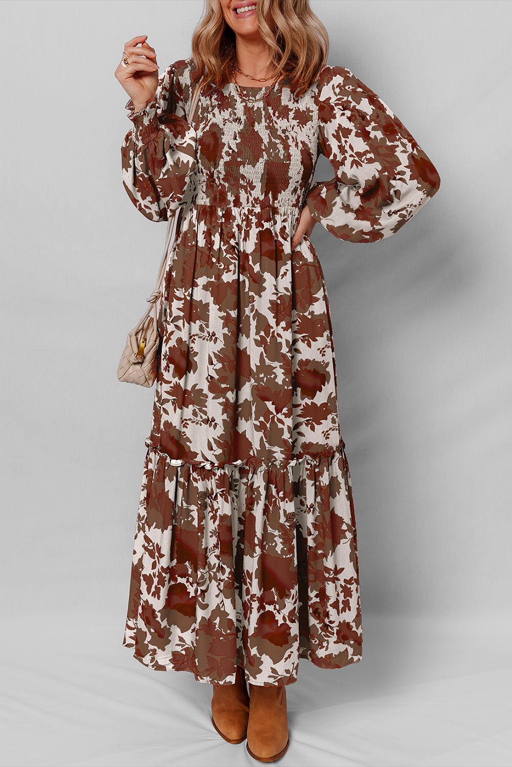 "Orange Blossom" Floral Ruffled Long Dress