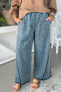 Blue Leopard Wide Leg Jeans