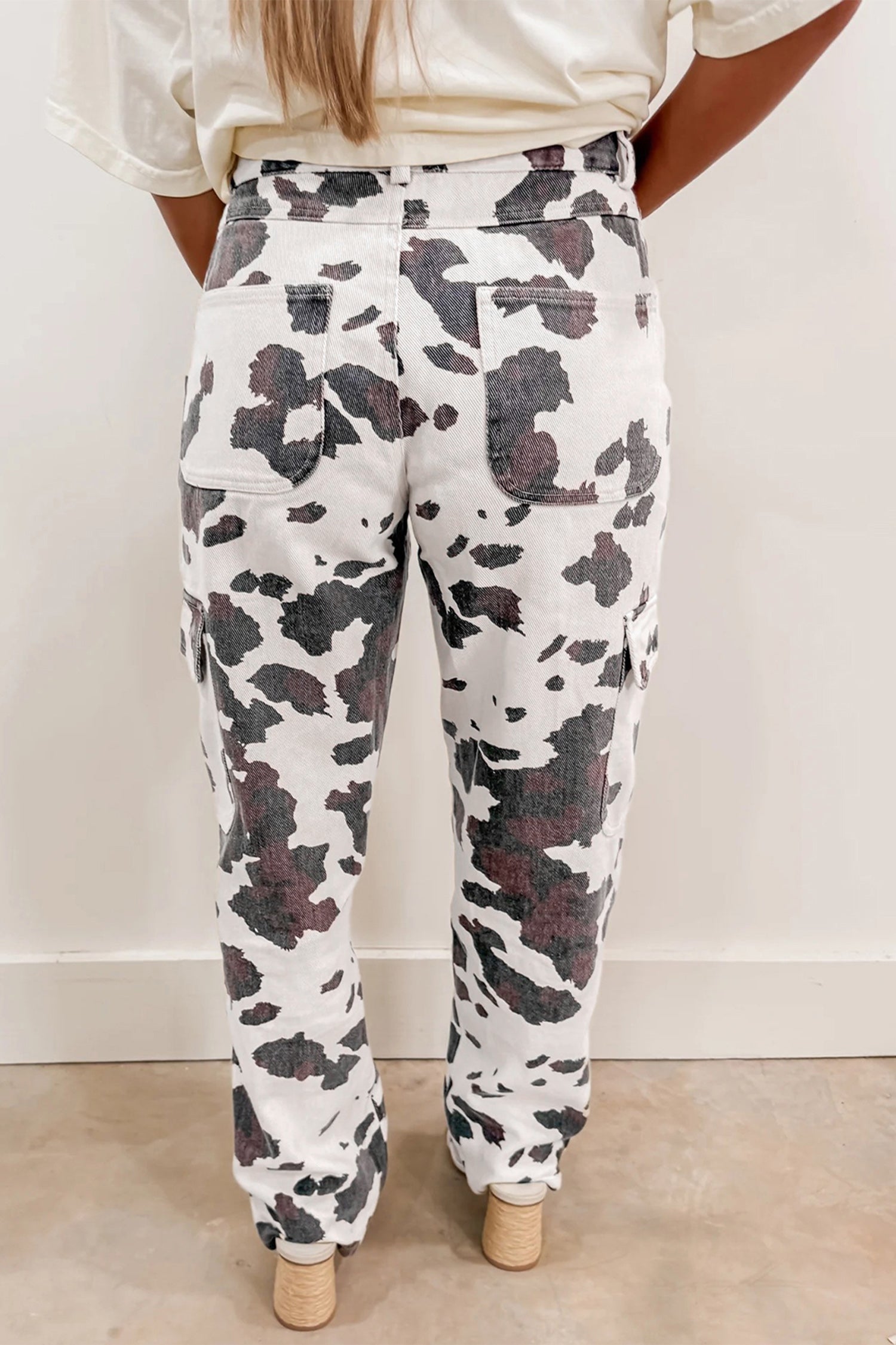 Cow Print Pocketed Jeans