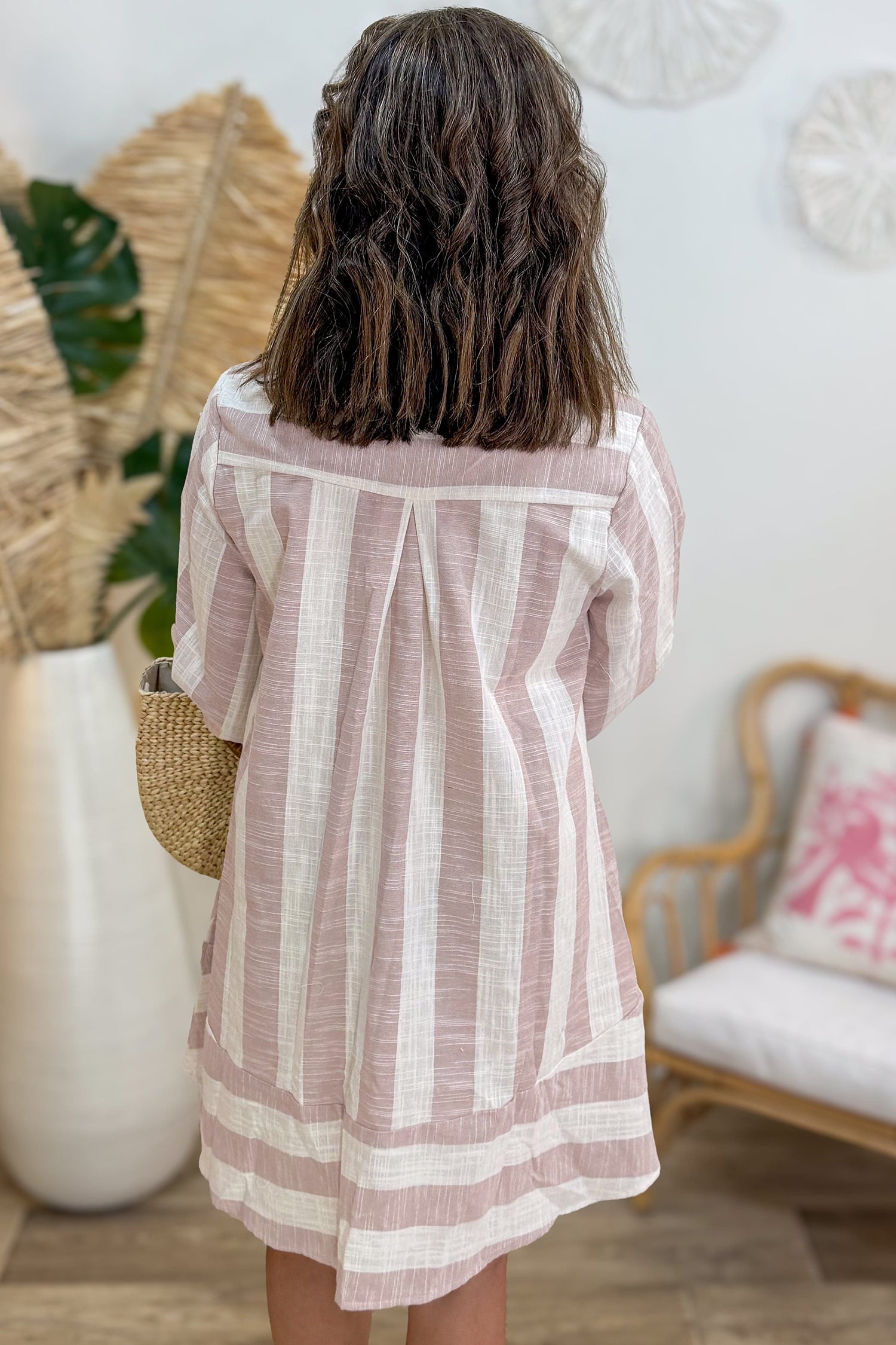"Kool in Khaki" Striped Short Dress