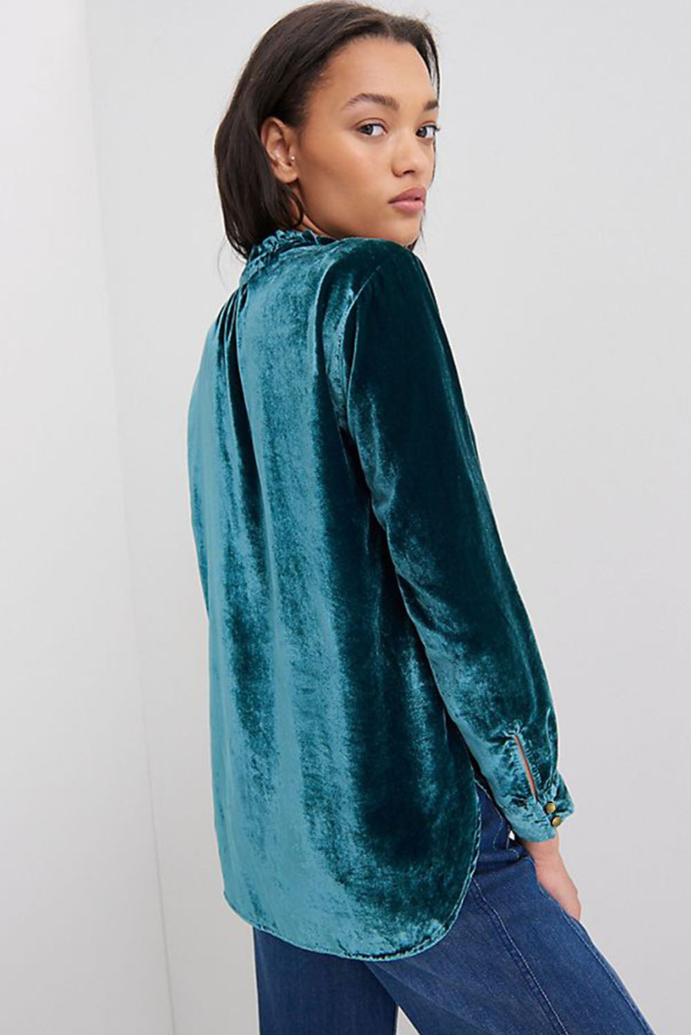 “Frilled” Mock Neck Velvet Top