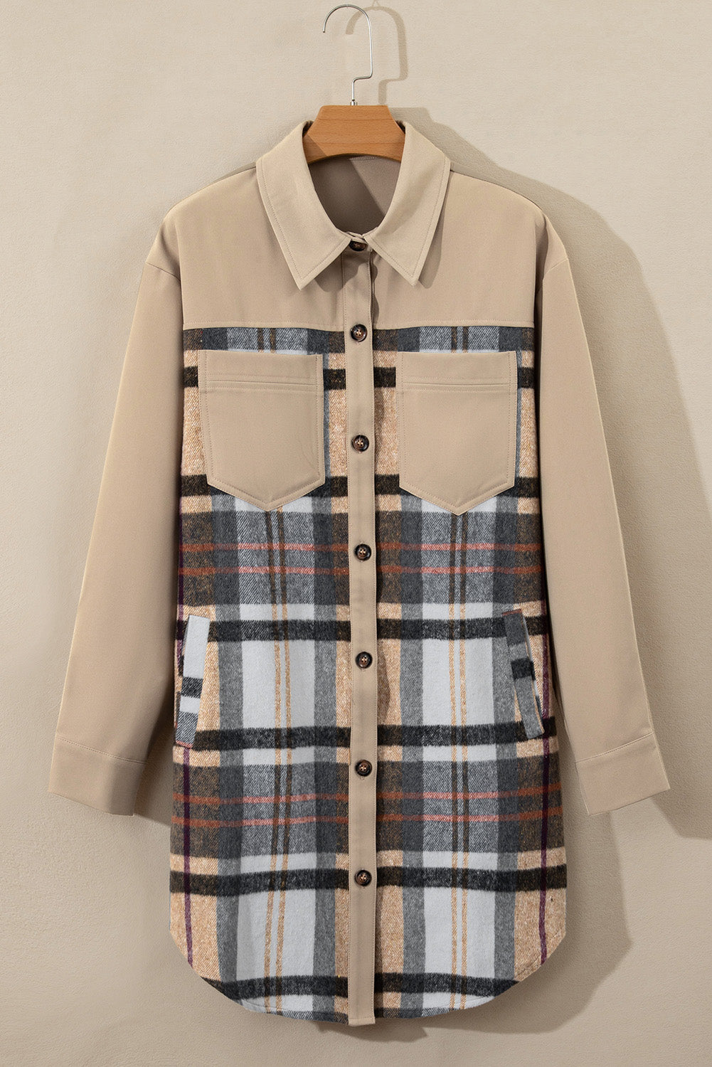 "Plaid Patchwork" Long Sleeve Shirt Dress